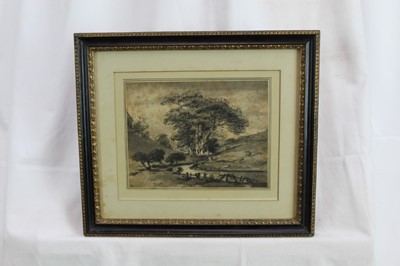 Lot 984 - Manner of Thomas Gainsborough (1727-1788) black chalk and monochrome wash landscape sketch