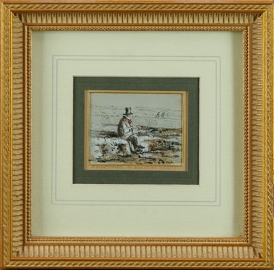 Lot 985 - Manner of John Constable (1776-1837) black chalk and bodycolour sketch of J. M. W. Turner on Brighton Beach, 6.5cm x 8.5cm, in glazed gilt frame