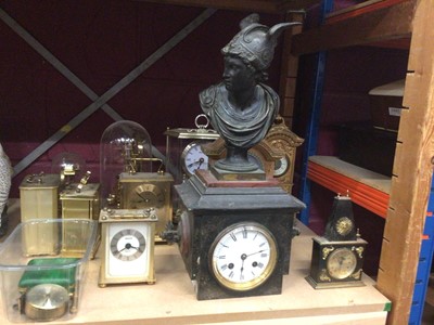 Lot 698 - Late 19th century slate mantel clock with bronze bust Hermes plus other clocks