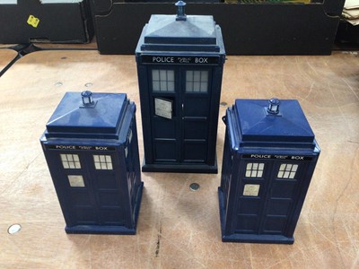 Lot 702 - Three vintage plastic Doctor Who Tardis police boxes