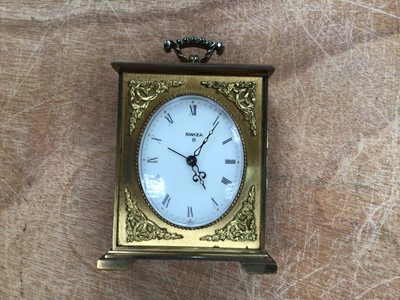 Lot 718 - Swiza clock, marble base paperweight and wooden snuff box