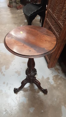 Lot 1170 - Early Victorian rosewood wine table on turned and carved column and three splayed legs, 41cm wide, 68.5cm high