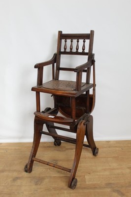 Lot 96 - Edwardian mahogany metamorphic baby's high chair with reeded supports