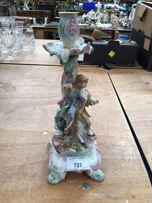 Lot 723 - Sitzendorf centre piece with cherubs, pair Dresden urns, and a continental candle stick