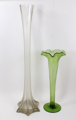 Lot 123 - Very tall Victorian glass lily vase and another Victorian green glass lily vase
