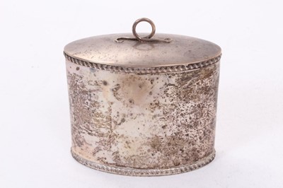 Lot 399 - Victorian silver tea caddy of navette form with gadrooned borders and hinged cover with loop handle, (Birmingham 1898), maker Deakin & Francis, all at 5ozs, 10cm in overall height.