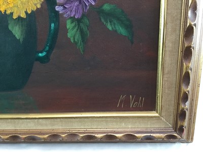 Lot 54 - Magdalene Vahl Canadian school 20th century oil on canvas - 'Zinnias and Marigolds', 61cm x 52cm framed