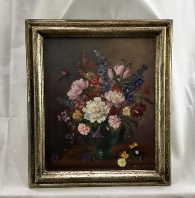 Lot 52 - Attributed to Vernon de Beauvoir Ward (1905-1985) oil on canvas - still life of summer flowers, signed, 29cm x 24cm in silvered frame.