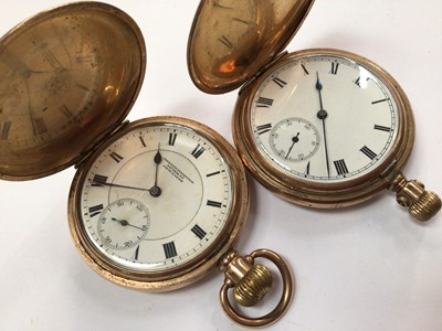 Lot 936 - 14ct gold cased ladies Stowa, gentleman's Stowa wristwatch, two gold plated full hunter pocket watches, Rotary fob watch and two clips