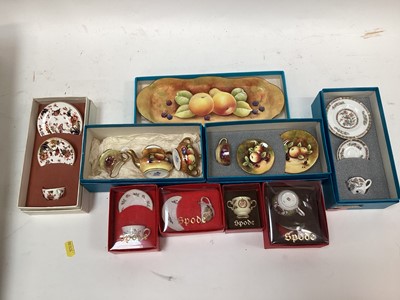 Lot 1053 - Large collection of Coalport miniature tea wares, including fruit painted examples, together with other miniature ceramics by Wedgwood etc