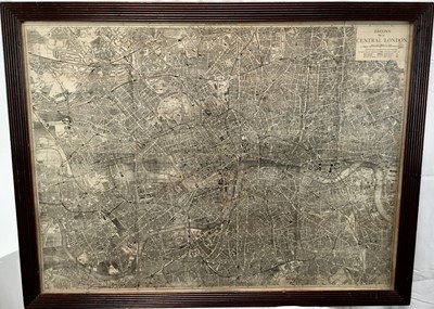Lot 249 - Bacons Map of Central London, pub. London, stuck down on paper, image 97cm x 73cm in glazed frame