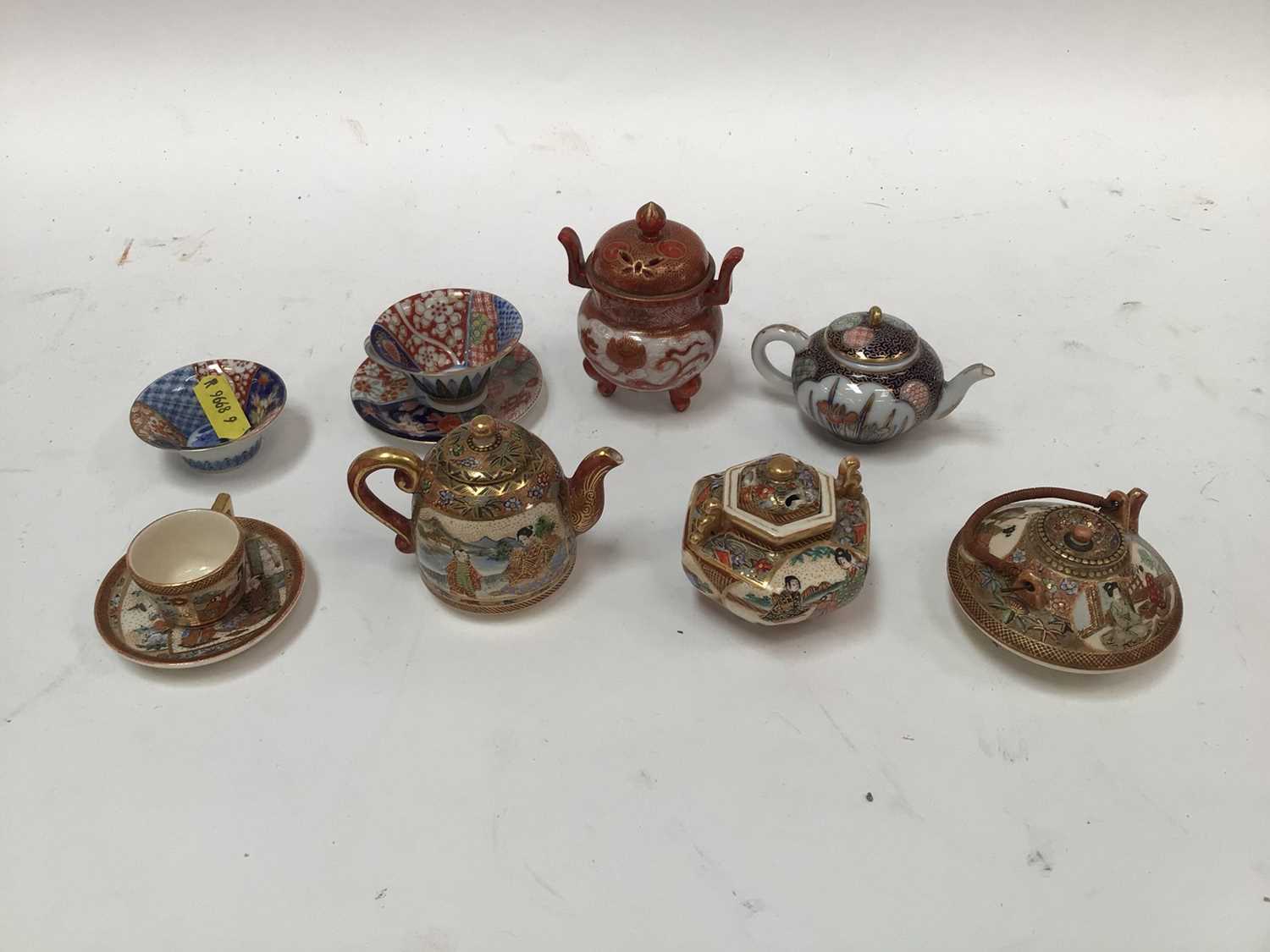 Lot 1036 - Group of miniature Japanese ceramics, including Satsuma and Imari teapots