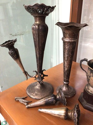 Lot 990 - Silver epergne, silver spill vase, miniature silver spil vase and silver two handled trophy on stand