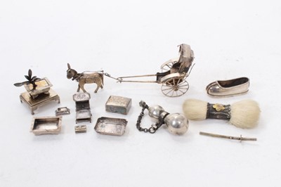 Lot 436 - Collection of Japanese white metal miniature items to include a shoe, a donkey and cart and furniture, all at 4.5ozs