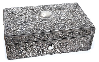 Lot 350 - Late Victorian silver mounted leather covered box of rectangular form, with pierced decoration