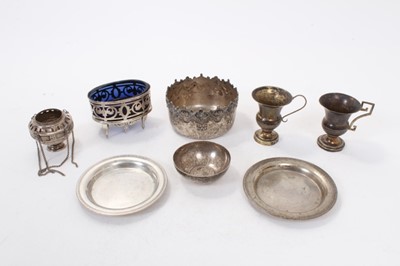 Lot 446 - Collection of continental silver and white metal items including a Portuguese silver coaster, Italian dish set with a coin and various other pieces, 13ozs of weighable material.