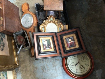Lot 177 - Sundry items, including a pair of portrait miniatures, gilt mirror, stool, etc