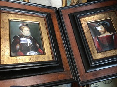 Lot 177 - Sundry items, including a pair of portrait miniatures, gilt mirror, stool, etc