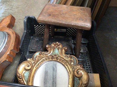 Lot 177 - Sundry items, including a pair of portrait miniatures, gilt mirror, stool, etc