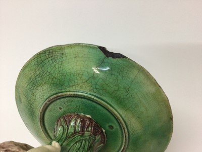 Lot 412 - Two Majolica table centrepieces, two 19th century transfer printed desert dishes, Chinese dish and other ceramics