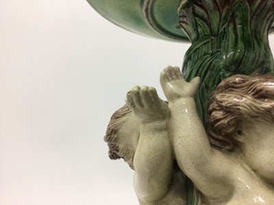 Lot 412 - Two Majolica table centrepieces, two 19th century transfer printed desert dishes, Chinese dish and other ceramics