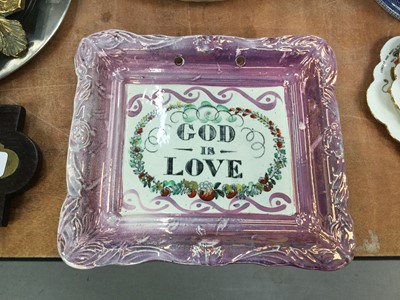 Lot 413 - Sunderland Pink lustre plaque 'God is Love'