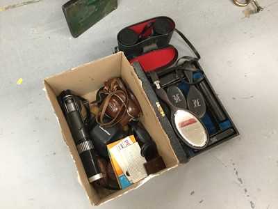 Lot 420 - Ebony brush set with silver lettering, binoculars, cameras and accessories