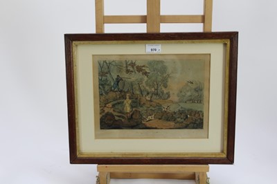 Lot 970 - Henry Alken, set of four mid 19th century hand coloured engravings - shooting scenes, 22.5cm x 29.5cm, in glazed gilt and oak frames