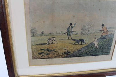 Lot 970 - Henry Alken, set of four mid 19th century hand coloured engravings - shooting scenes, 22.5cm x 29.5cm, in glazed gilt and oak frames