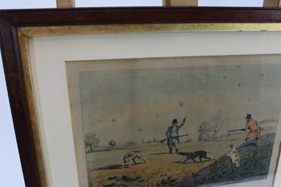 Lot 970 - Henry Alken, set of four mid 19th century hand coloured engravings - shooting scenes, 22.5cm x 29.5cm, in glazed gilt and oak frames