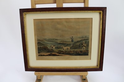 Lot 970 - Henry Alken, set of four mid 19th century hand coloured engravings - shooting scenes, 22.5cm x 29.5cm, in glazed gilt and oak frames