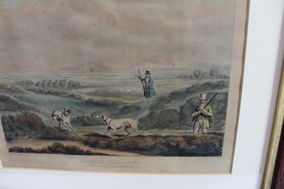 Lot 970 - Henry Alken, set of four mid 19th century hand coloured engravings - shooting scenes, 22.5cm x 29.5cm, in glazed gilt and oak frames