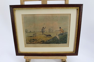 Lot 970 - Henry Alken, set of four mid 19th century hand coloured engravings - shooting scenes, 22.5cm x 29.5cm, in glazed gilt and oak frames