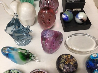 Lot 318 - Group of glass paperweights and three posy vases including Caithness and two millefiori paperweights