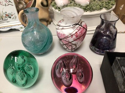 Lot 318 - Group of glass paperweights and three posy vases including Caithness and two millefiori paperweights