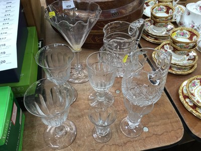 Lot 458 - Stuart crystal cut glass water jug, another cut glass jug, pair of slice cut wine glasses and other glassware