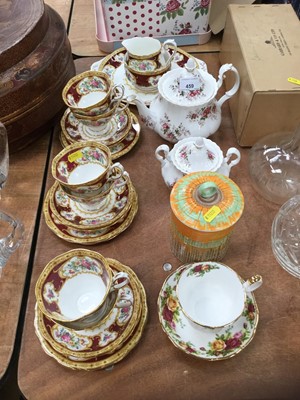 Lot 459 - Royal Albert Lady Hamilton pattern six place teaset together with a Royal Albert Lavender Rose pattern teapot, sugar bowl and a Shelley drip decorated jar and cover.