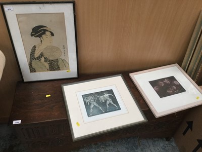 Lot 470 - Three Japanese wood block prints, together with a Carl Borges limited edition print and one other (5)