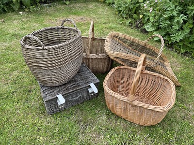 Lot 384 - Group of six wicker baskets, various