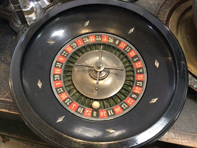 Lot 235 - Old roulette wheel with three boxes of chips