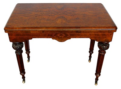 Lot 1310 - Victorian inlaid figured burr walnut card table