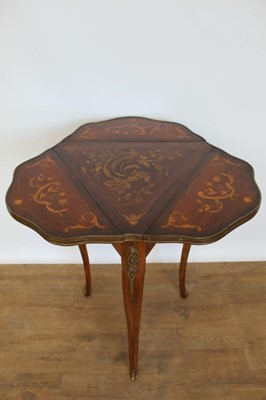 Lot 1311 - Late 19th century French marquetry inlaid trefoil table with three drop flaps