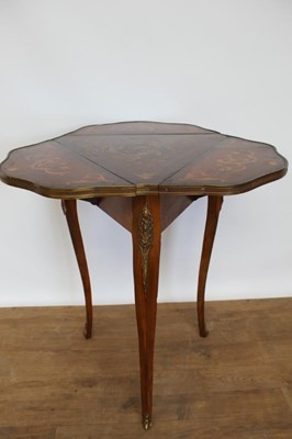 Lot 1311 - Late 19th century French marquetry inlaid trefoil table with three drop flaps