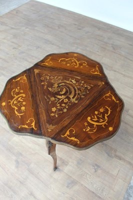 Lot 1311 - Late 19th century French marquetry inlaid trefoil table with three drop flaps