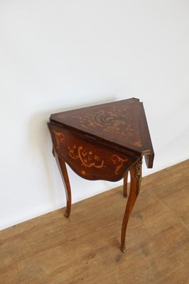 Lot 1311 - Late 19th century French marquetry inlaid trefoil table with three drop flaps