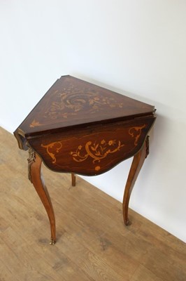 Lot 1311 - Late 19th century French marquetry inlaid trefoil table with three drop flaps