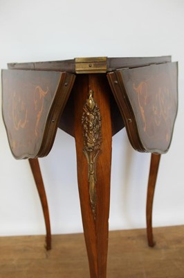 Lot 1311 - Late 19th century French marquetry inlaid trefoil table with three drop flaps