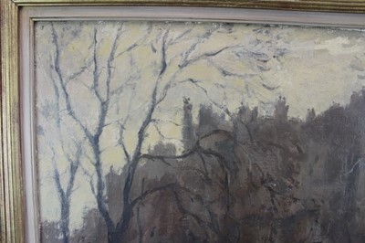 Lot 1111 - Sir Robert Vere 'Robin' Darwin KCB, CBE, RA, RSA, PRWA, NEAC (British 1910-1974) oil on canvas - Hyde Park, signed, in gilt frame