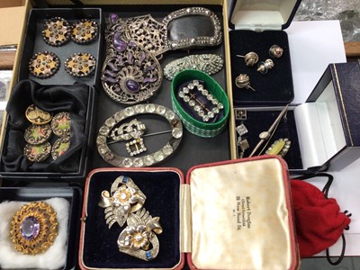 Lot 948 - Group of antique and later buttons, paste set buckles and jewellery