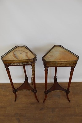 Lot 1344 - Pair of late 19th century French plant stands with triangular marble tops